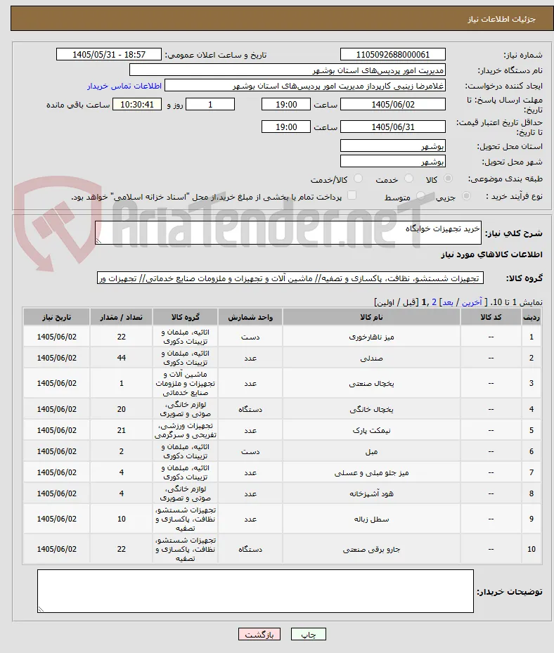 خرید تجهیزات خوابگاه