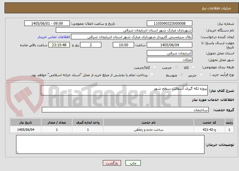 پروژه لکه گیری آسفالت سطح شهر