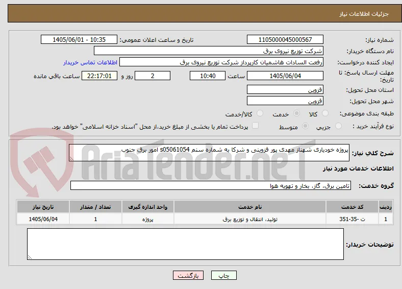 پروژه خودیاری شهناز مهدی پور قزوینی و شرکا به شماره سنم s05061054 امور برق جنوب 