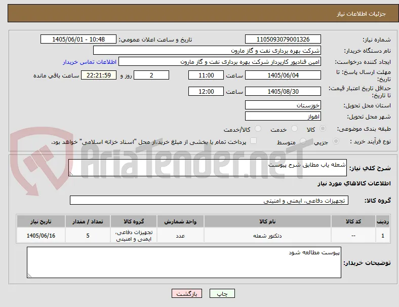 شعله یاب مطابق شرح پیوست