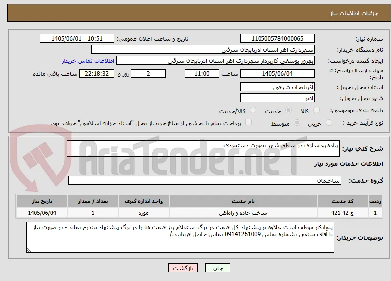 پیاده رو سازی در سطح شهر بصورت دستمزدی