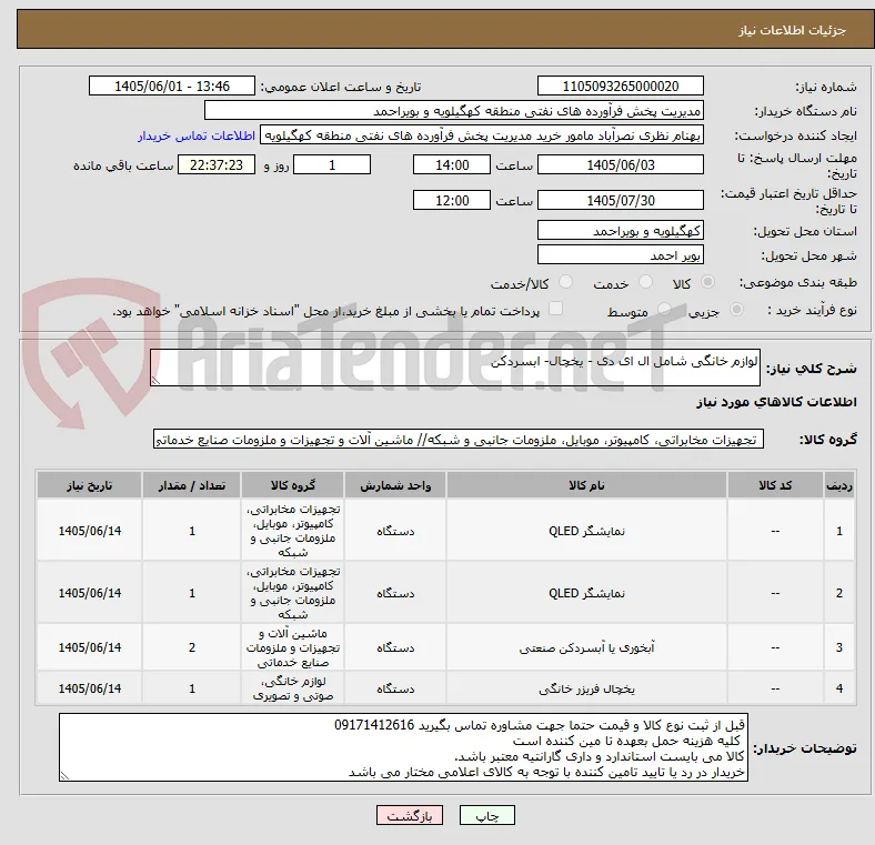 لوازم خانگی شامل ال ای دی - یخچال- ابسردکن