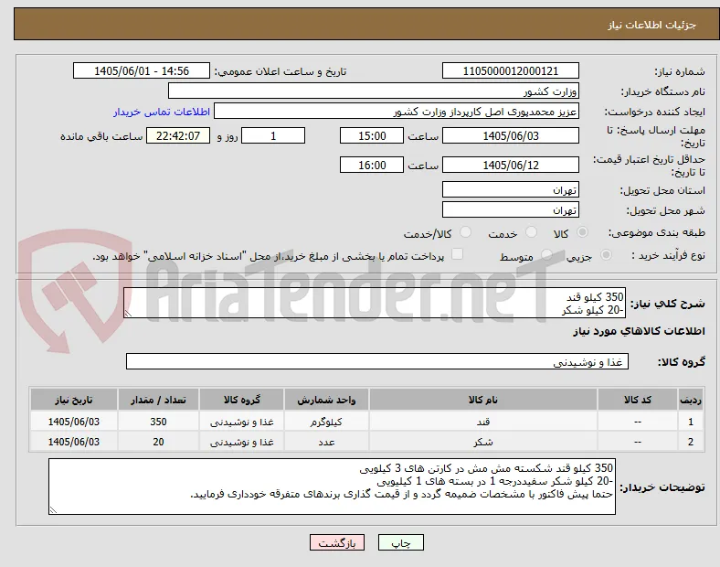 350 کیلو قند 
-20 کیلو شکر