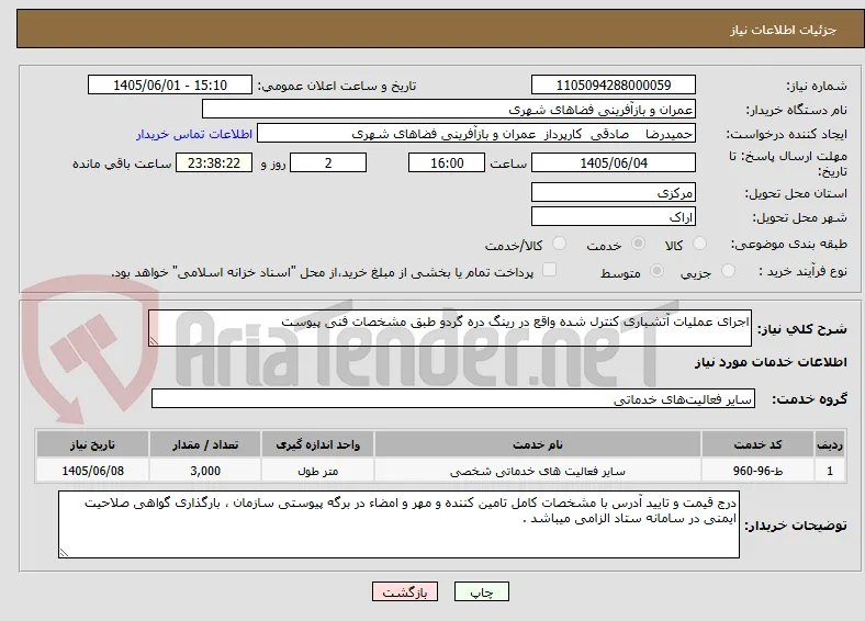 اجرای عملیات آتشباری کنترل شده واقع در رینگ دره گردو طبق مشخصات فنی پیوست 