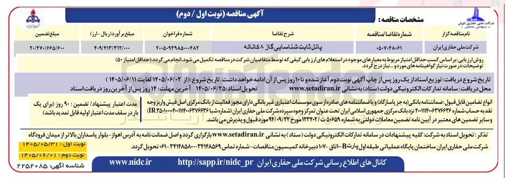 پانل ثابت شناسایی گاز ۸ کاناله