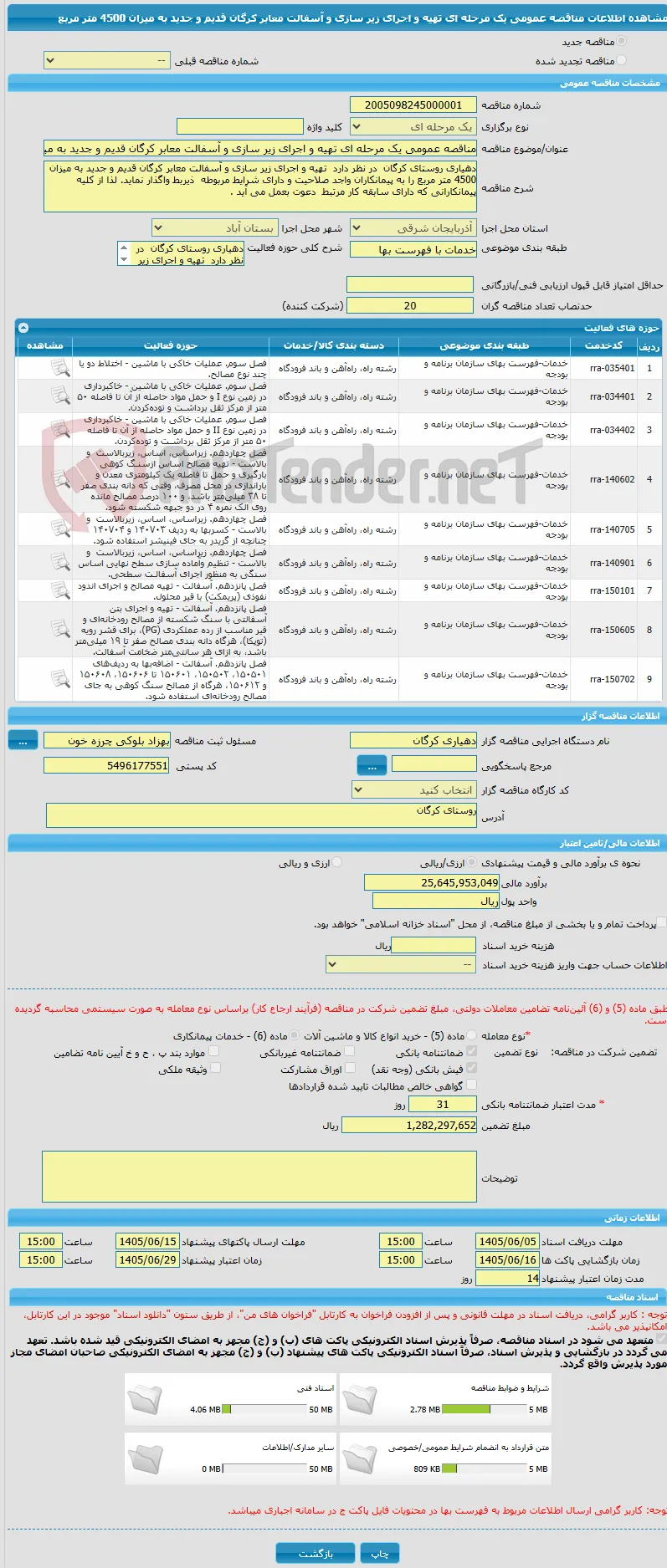 مناقصه عمومی یک مرحله ای تهیه و اجرای زیر سازی و آسفالت معابر کرگان قدیم و جدید به میزان 4500 متر مربع 