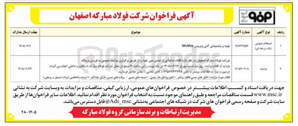 فروش  اقلام ضایعاتی از جنس مس