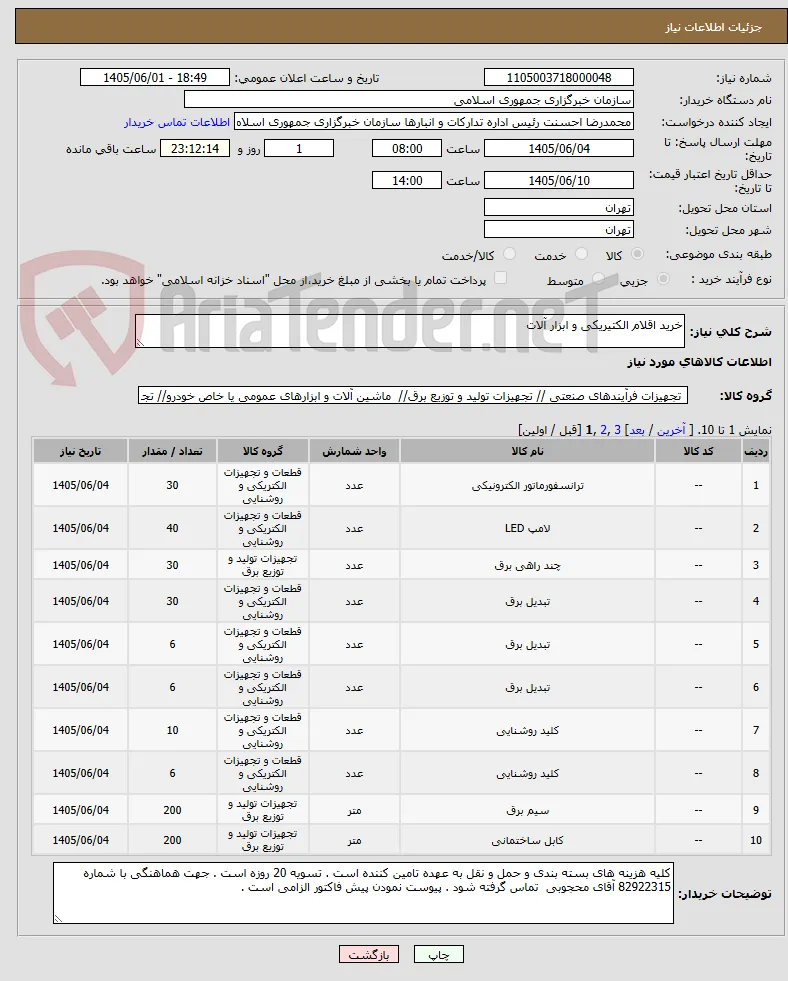 خرید اقلام الکتیریکی و ابزار آلات