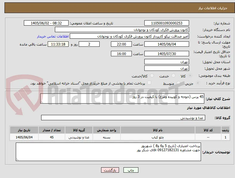 45 پرس (جوجه و کوبیده ومرغ) با کیفیت در 3 روز