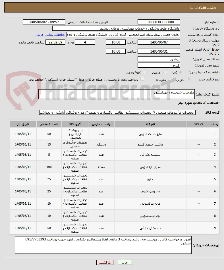 ملزومات شوینده و بهداشتی