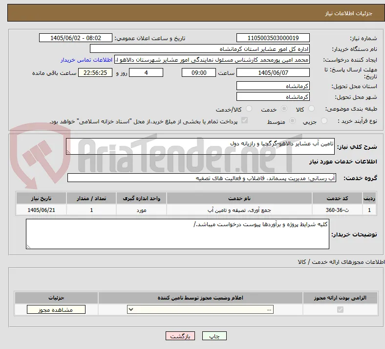تامین آب عشایر دالاهو-گرگچیا و رازیانه دول