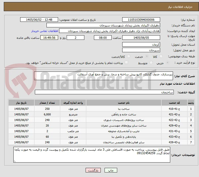 زیرسازی، جدول گذاری، کانیو پیش ساخته و درجا، برش و جمع آوری آسفالت