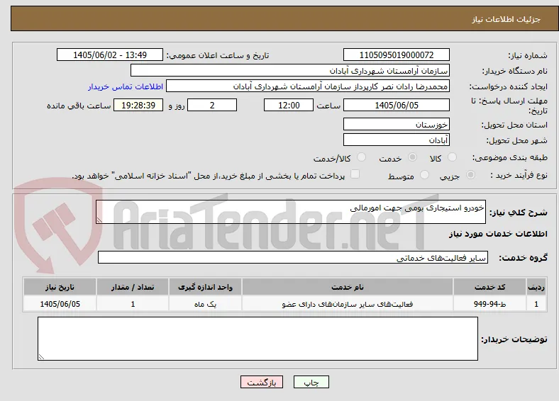 خودرو استیجاری بومی جهت امورمالی 