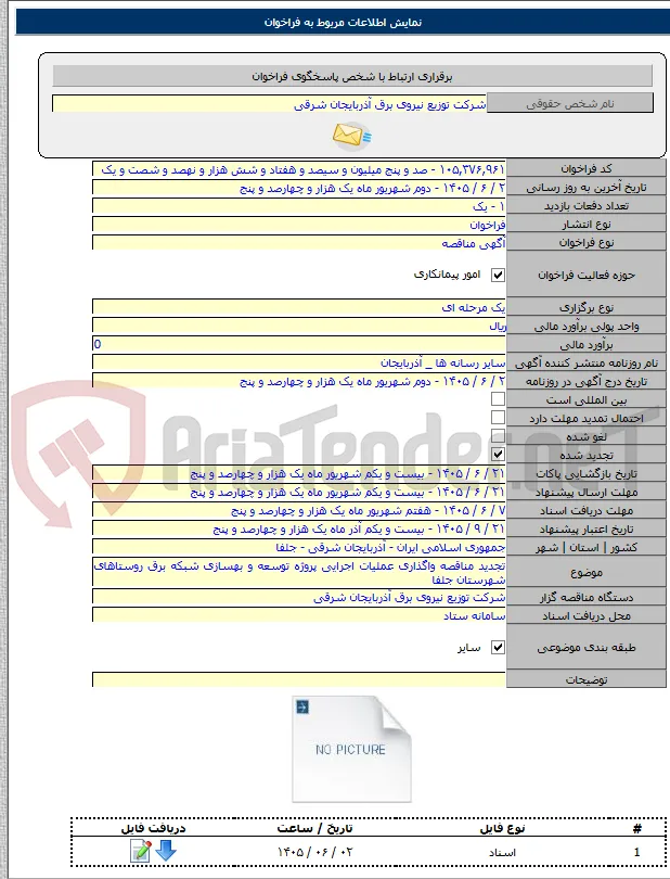 تجدید مناقصه واگذاری عملیات اجرایی پروژه توسعه و بهسازی شبکه برق روستاهای شهرستان جلفا