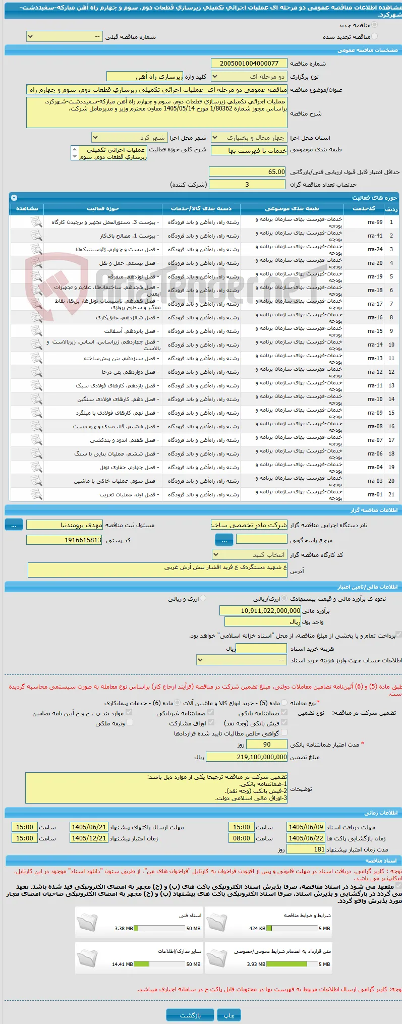 مناقصه عمومی دو مرحله ای  عملیات اجرائی تکمیلی زیرسازی قطعات دوم، سوم و چهارم راه آهن مبارکه-سفیددشت-شهرکرد.