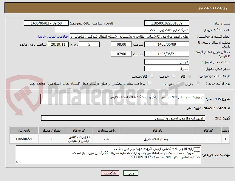 تجهیزات سیستم های ایمنی مراکز و ایستگاه های استان فارس