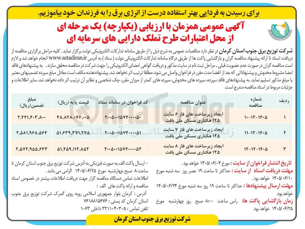 ایجاد زیرساخت های فاز ۷ سایت ۱۲۵ هکتاری مسکن ملی بافت 