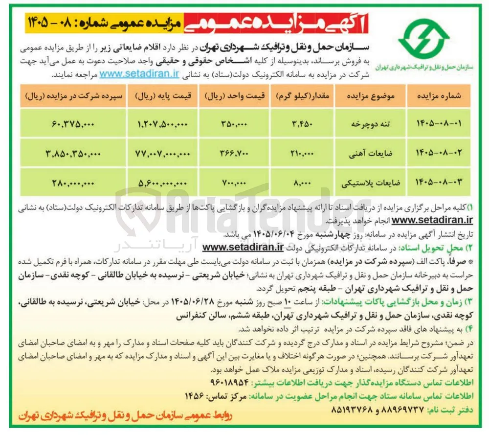 فروش اقلام ضایعاتی (تنه دوچرخه، ضایعات آهنی، ضایعات پلاستیکی)