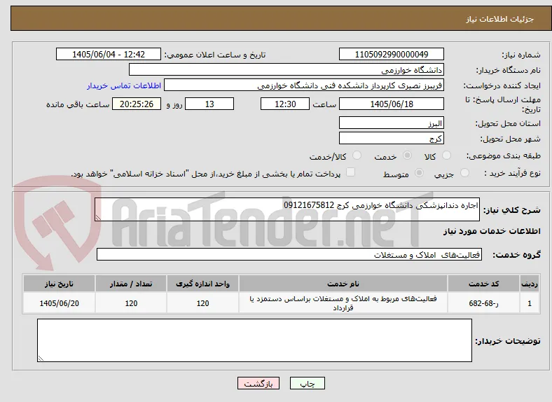 اجاره دندانپزشکی دانشگاه خوارزمی کرج 09121675812