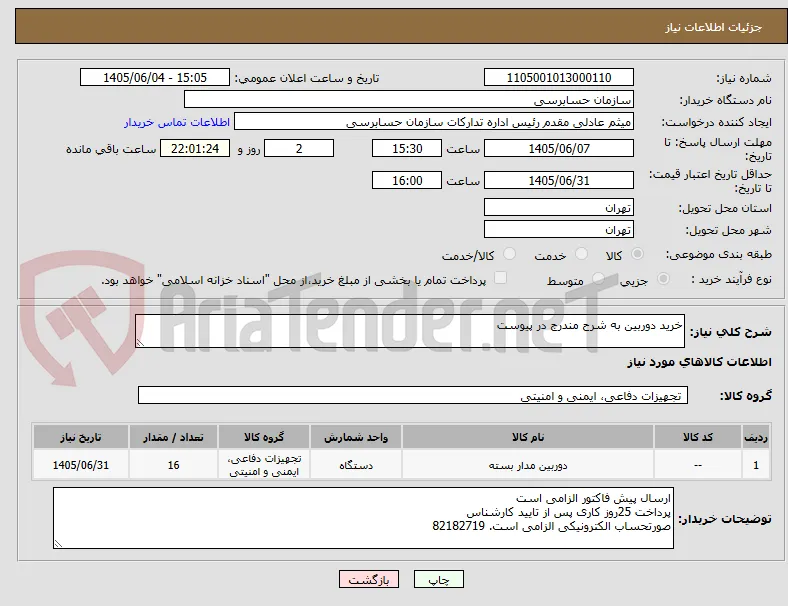 خرید دوربین به شرح مندرج در پیوست