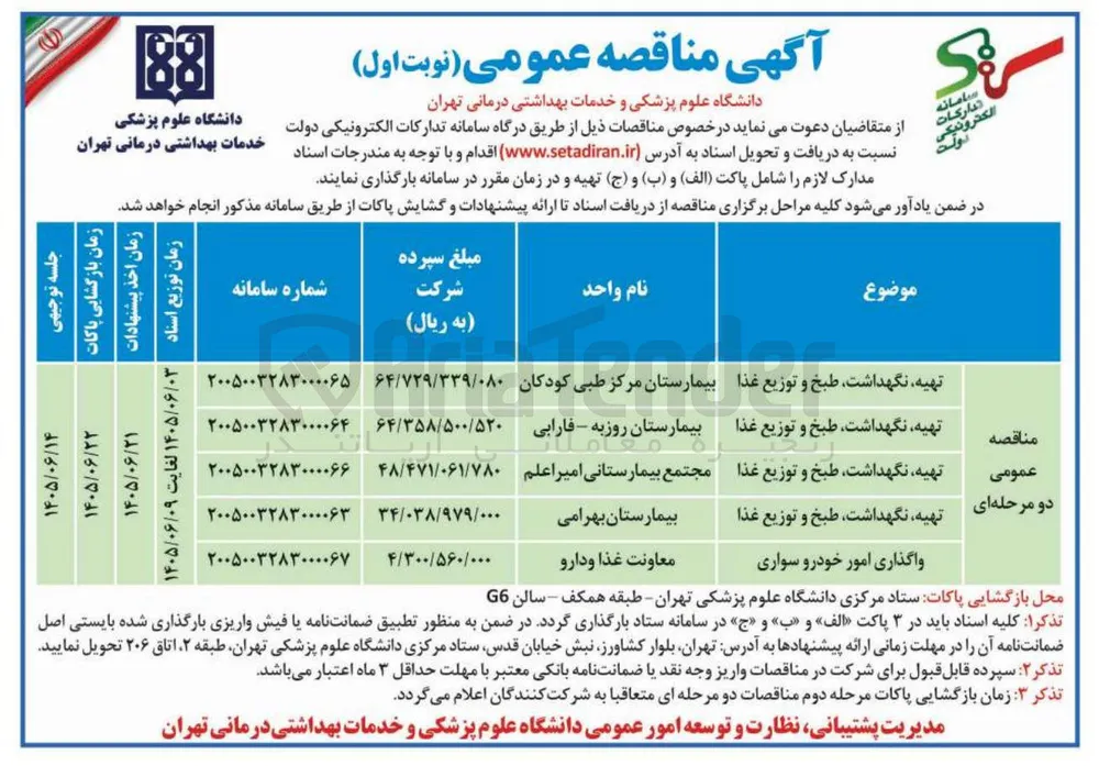 واگذاری امور خودرو سواری معاونت غذا و دارو 