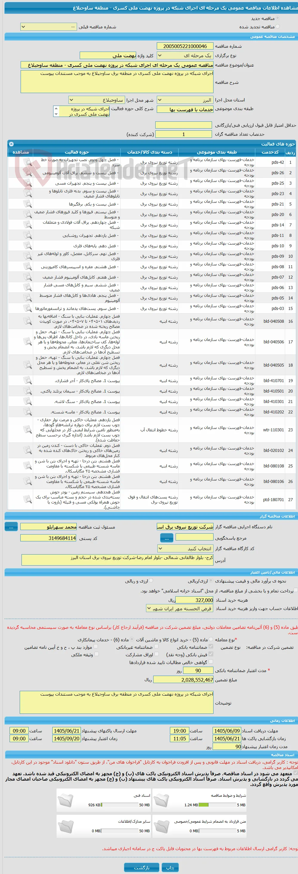 مناقصه عمومی یک مرحله ای اجرای شبکه در پروژه نهضت ملی کسری - منطقه ساوجبلاغ