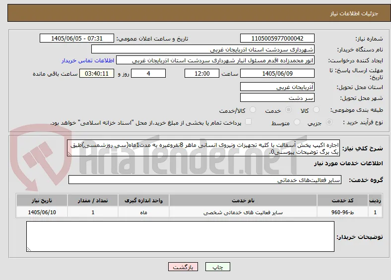 اجاره اکیپ پخش آسفالت با کلیه تجهیزات ونیروی انسانی ماهر 8نفروغیره به مدت1ماه(سی روزشمسی)طبق یک برگ توضیحات پیوستی0.