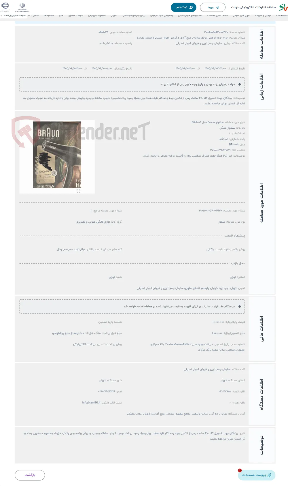 حراج سشوار Braun مدل BR-1009