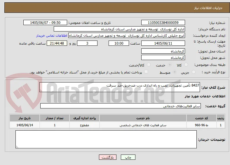 8437 تأمین تجهیزات، نصب و راه اندازی درب ضدحریق-ضد سرقت