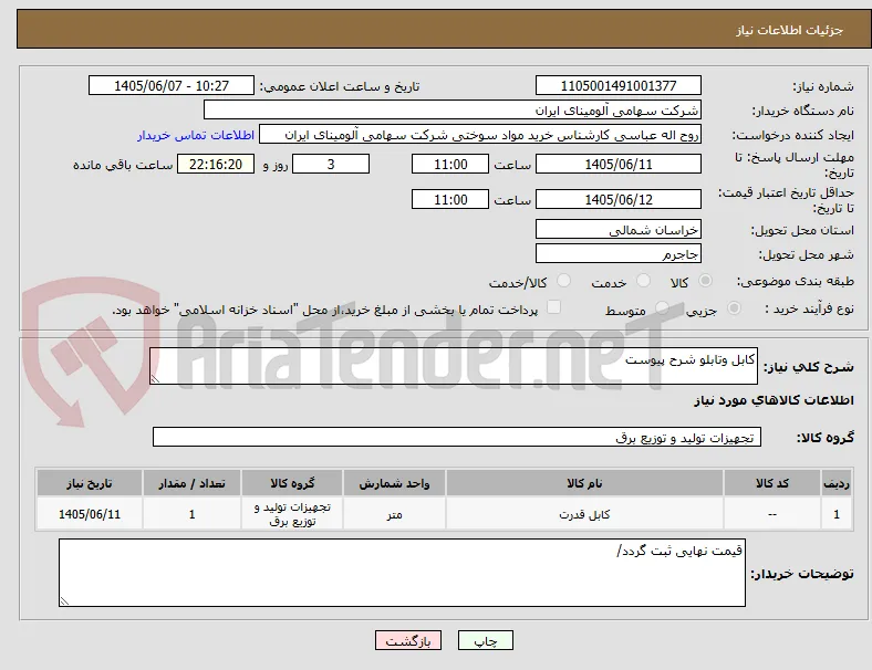 کابل وتابلو شرح پیوست