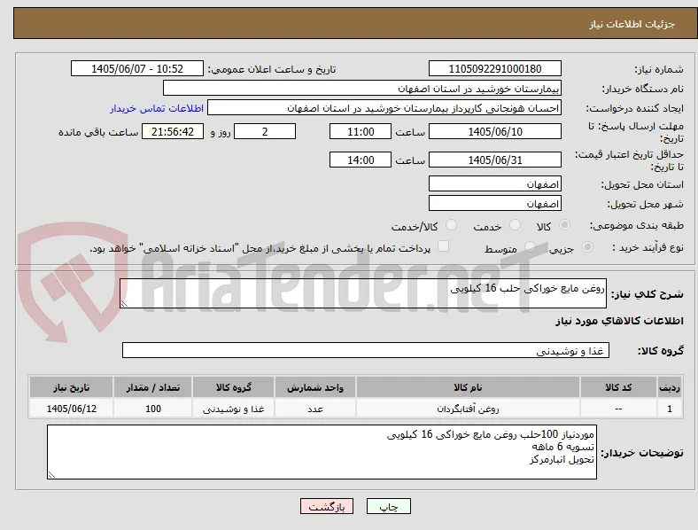 روغن مایع خوراکی حلب 16 کیلویی
