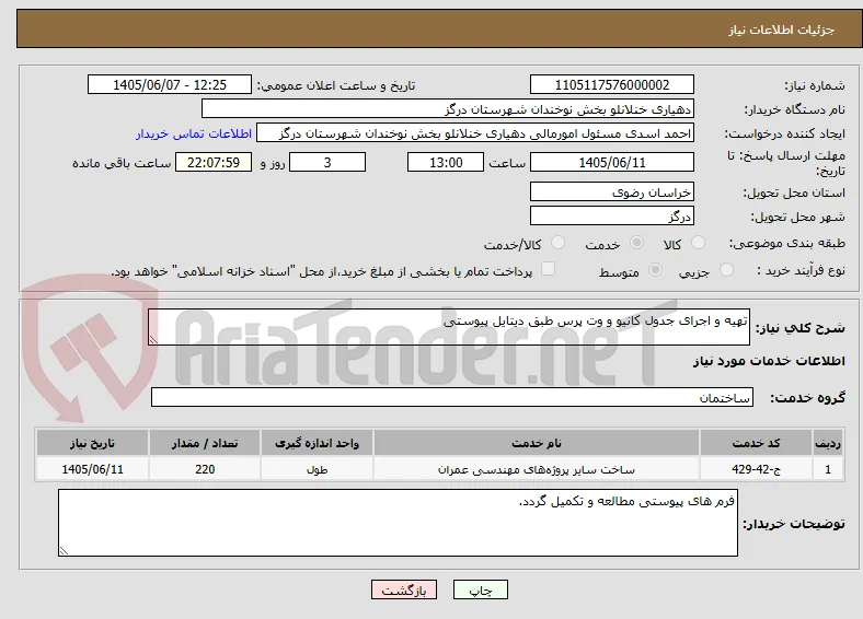 تهیه و اجرای جدول کانیو و وت پرس طبق دیتایل پیوستی