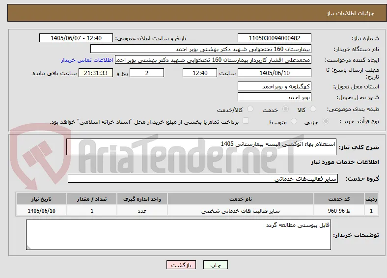 استعلام بهاء اتوکشی البسه بیمارستانی 1405
