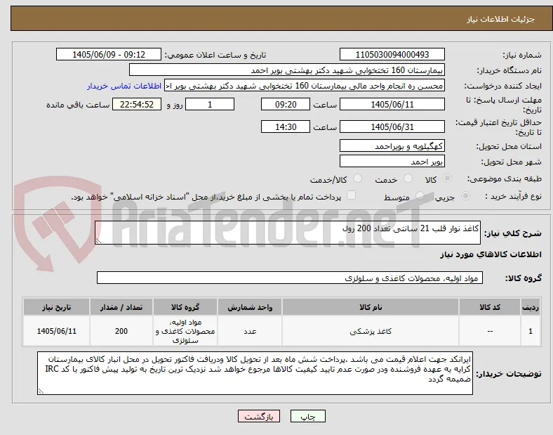 کاغذ نوار قلب 21 سانتی تعداد 200 رول 