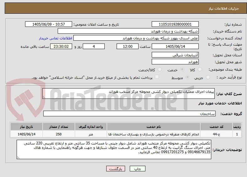 پیمان اجرای عملیات تکمیلی دیوار کشی محوطه مرکز منتخب هوراند 