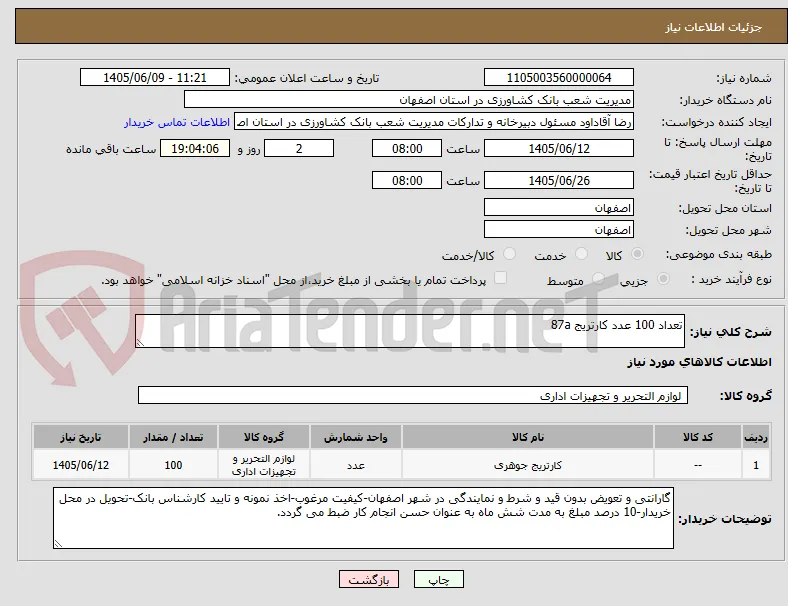 تعداد 100 عدد کارتریج 87a