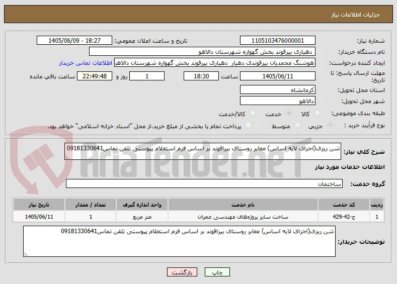 شن ریزی(اجرای لایه اساس) معابر روستای بیراقوند بر اساس فرم استعلام پیوستی تلفن تماس09181330641