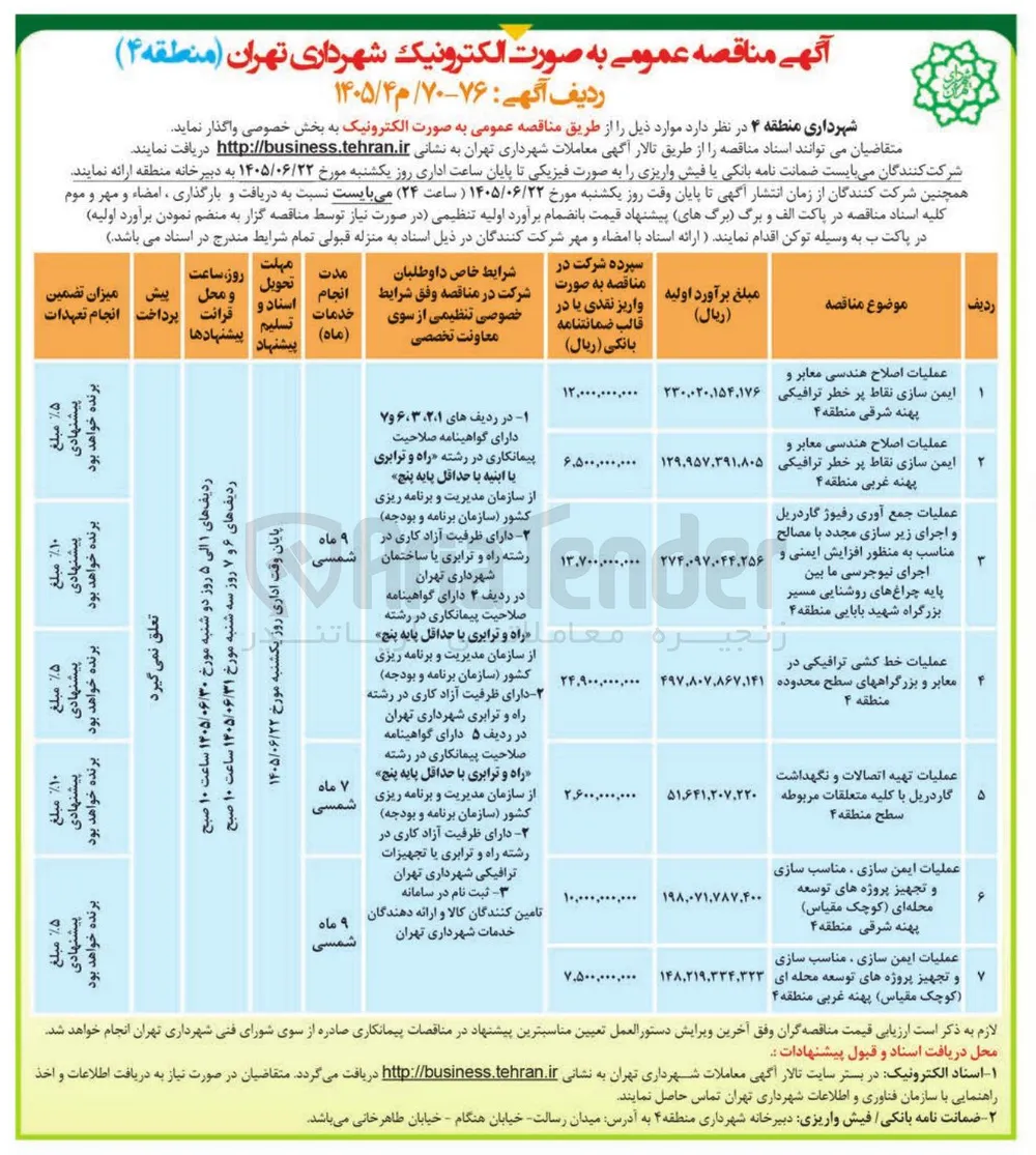 عملیات اصلاح هندسی معابر و ایمن سازی نقاط پر خطر ترافیکی پهنه شرقی منطقه ۴ 