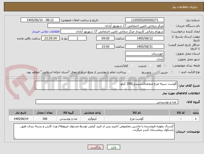 گوشت سینه مرغ منجمد(شنیسل)300 کیلو