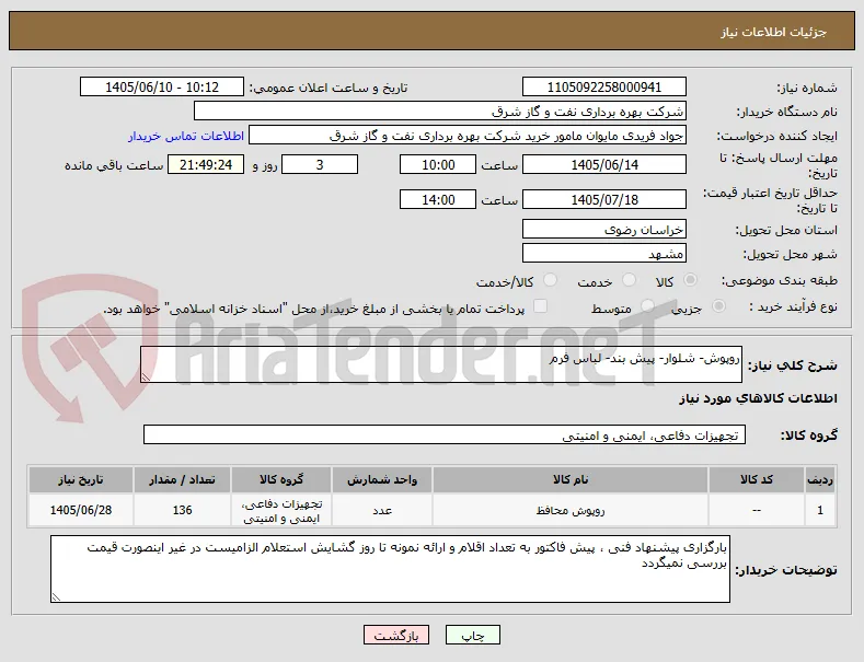 روپوش- شلوار- پیش بند- لباس فرم