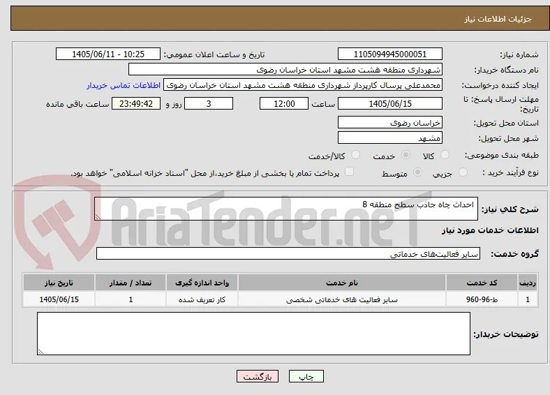  احداث چاه جاذب سطح منطقه 8