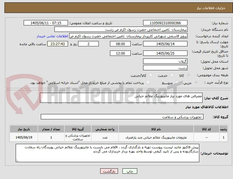 مصرفی های مورد نیاز مانیتورینگ علائم حیاتی