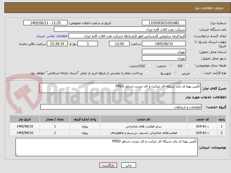 تأمین پهنا ی باند شبکه ای نترانت و ای نترنت شناور FPSO