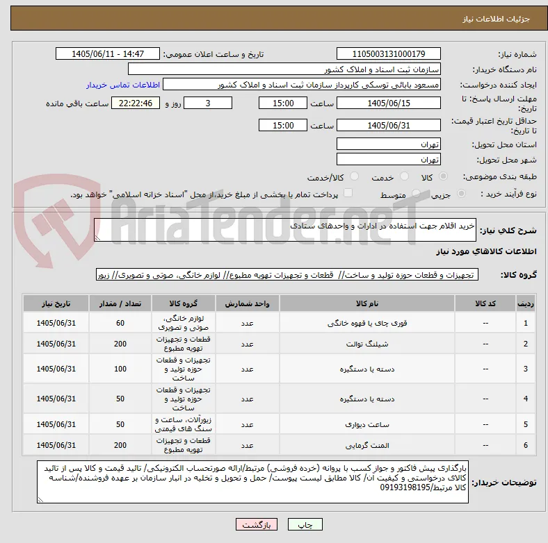 خرید اقلام جهت استفاده در ادارات و واحدهای ستادی