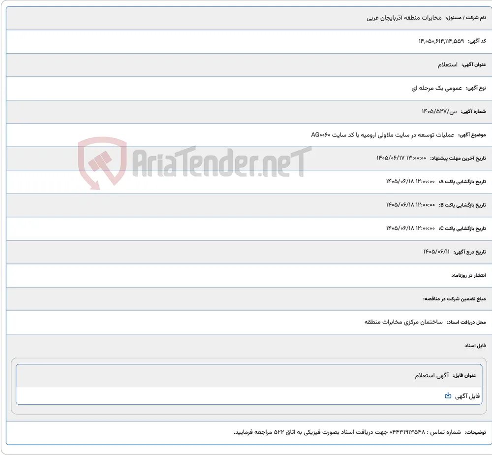 عملیات توسعه در سایت ملاولی ارومیه با کد سایت AG0060