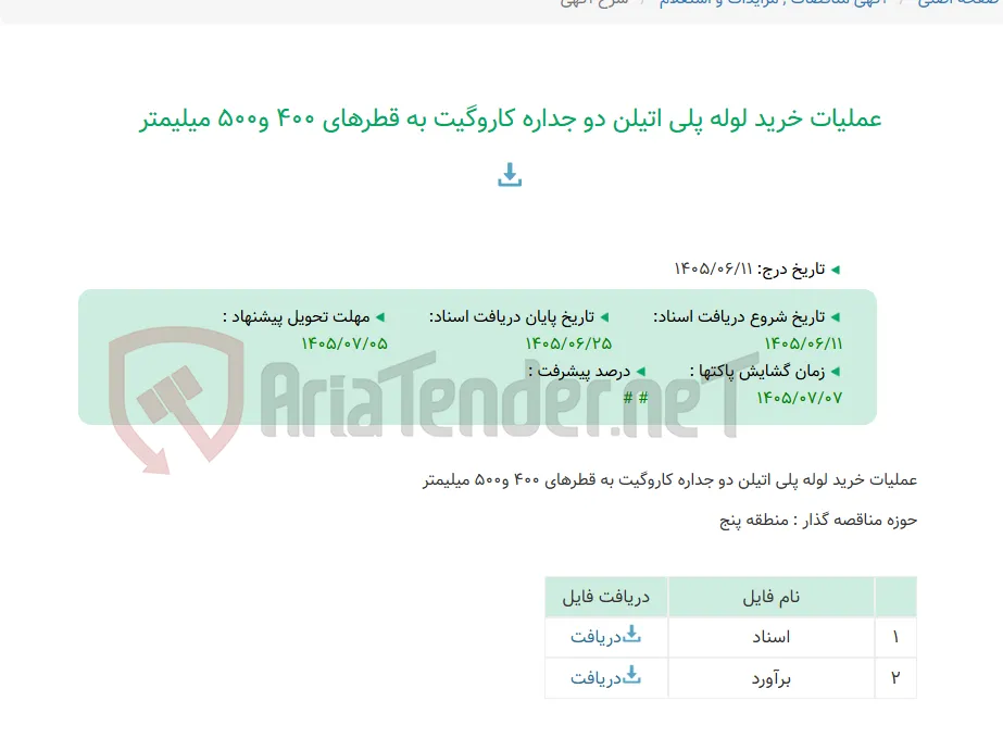 عملیات خرید لوله پلی اتیلن دو جداره کاروگیت به قطرهای 400 و500 میلیمتر