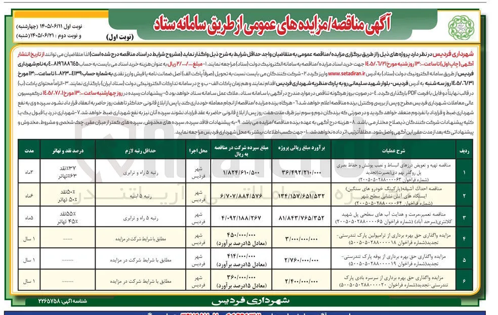واگذاری حق بهره برداری از سرسره بادی پارک
