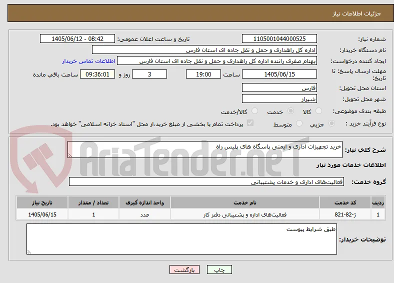 خرید تجهیزات اداری و ایمنی پاسگاه های پلیس راه 