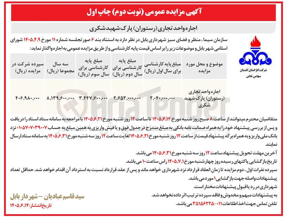 اجاره واحد تجاری (رستوران) پارک شهید شکری
