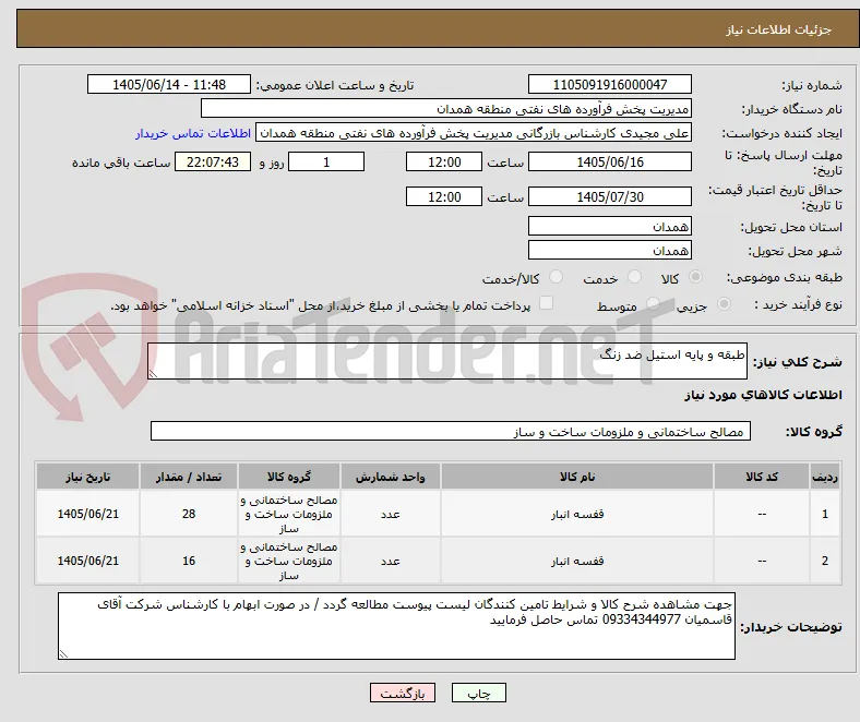 طبقه و پایه استیل ضد زنگ